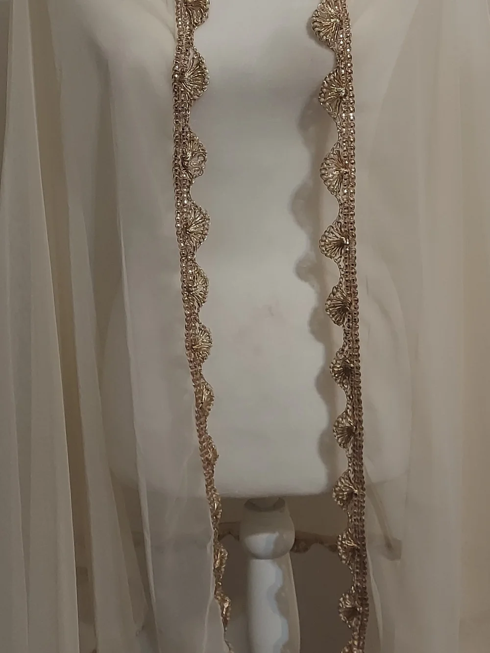 Sheer Ivory Dupatta with Gold Trim